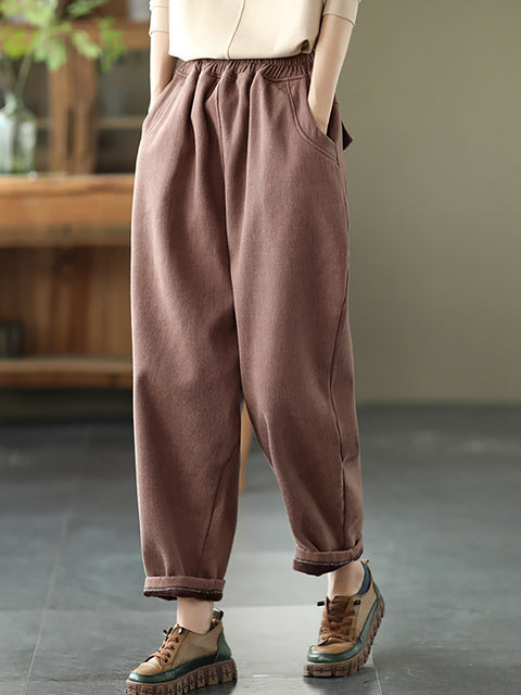 Plus Size Women Autumn Thicken Pure Color Harem Pants