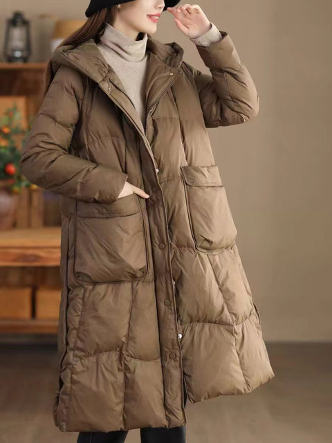 Women Winter Casual Hooded Long Down Coat