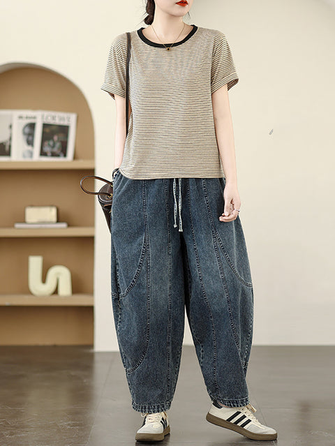 Women Spring Casual Denim Spliced Harem Pants