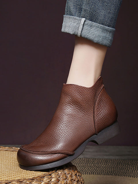 Women Elegant Solid Leather Spliced Low Heel Boots