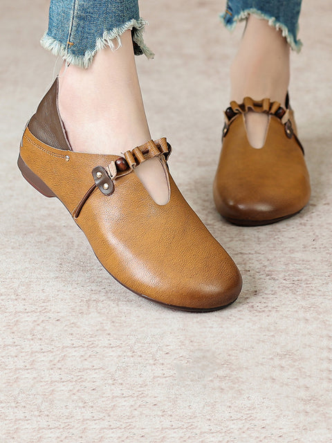 Women Vintage Colorblock Leather Soft Shoes