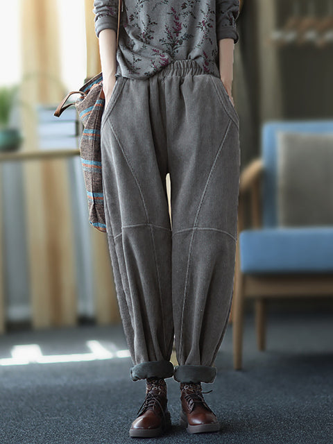 Plus Size Women Vintage Solid Spliced Thicken Pants