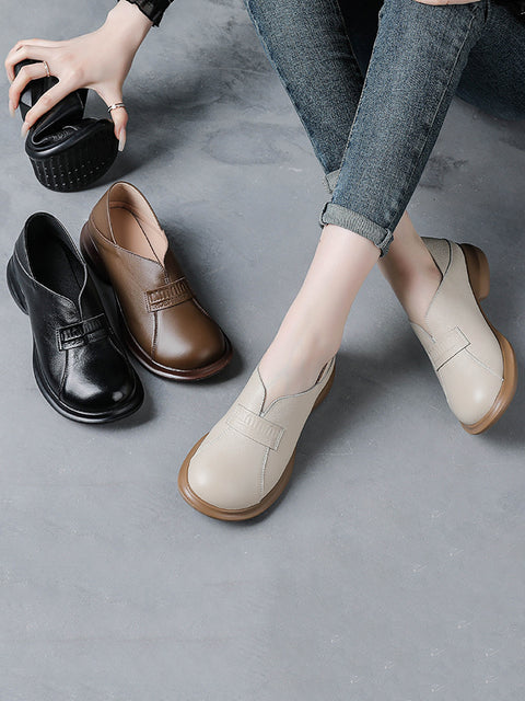 Women Vintage Genuine Leather Mid-Heel Shoes