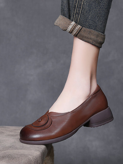 Women Vintage Leather Spliced Mid Heel Shoes