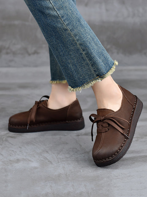 Women Vintage Spring Genuine Leather Flat Shoes