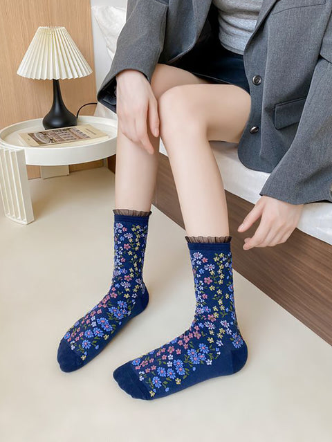 5 Pairs Women Vintage Floral Lacework Socks