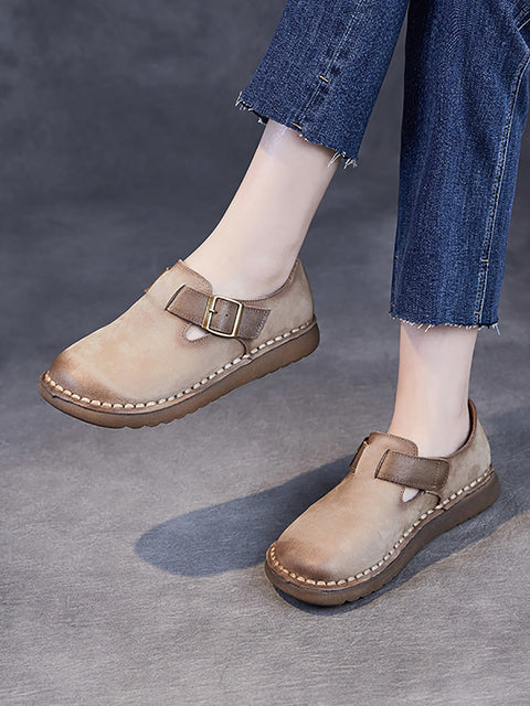 Women Vintage Spring Genuine Leather Flat Shoes