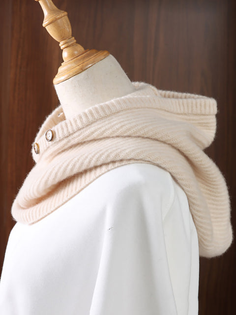 Women Winter Wool Knit Warm Soft Hooded Scarf