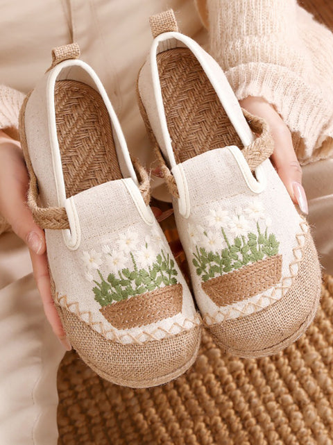 Ethnic Flower Embroidery Linen Cotton Shoes