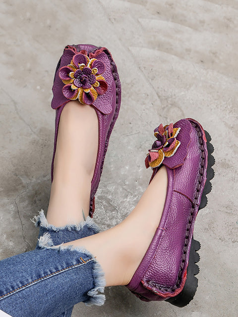 Women Vintage Summer Leather Flower Spliced Shoes