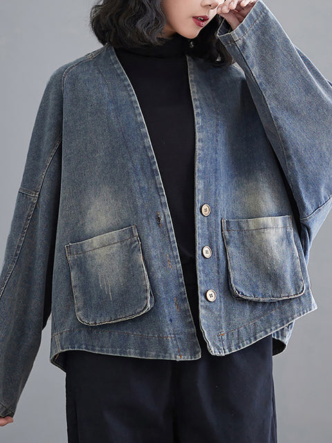 Women Retro Washed Spring Denim Short Coat