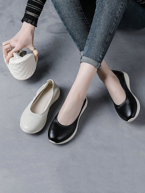 Women Spring Soft Leather Low Heel Shoes