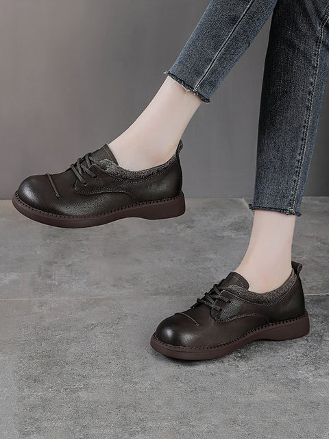 Women Vintage Genuine Leather Spliced Low Heel Shoes