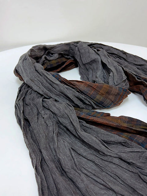 Women Vintage Plaid Spliced Cotton Scarf