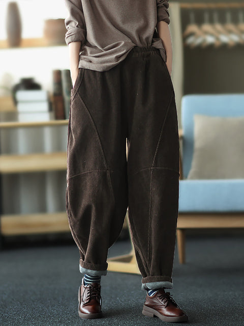 Plus Size Women Vintage Solid Spliced Thicken Pants