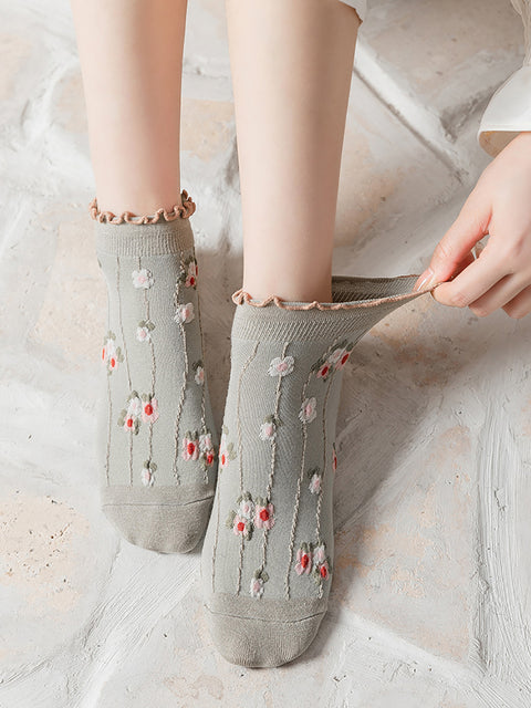 5 Pairs Women Summer Artsy Flower Jacquard Socks