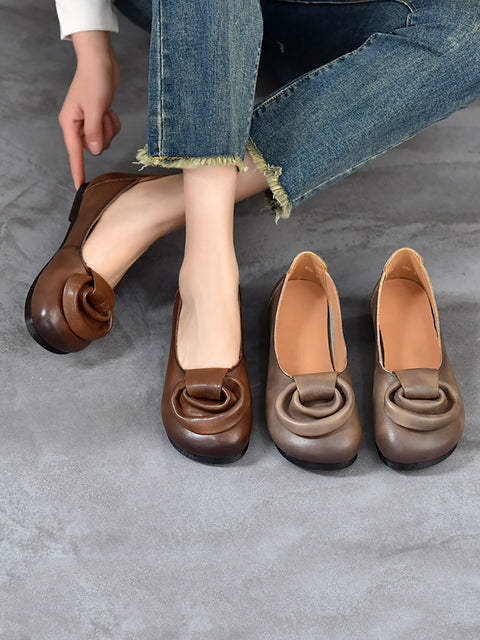 Women Summer Vintage Leather Low Heel Shoes