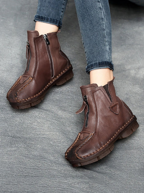 Winter Vintage Genuine Leather Stitching Boots