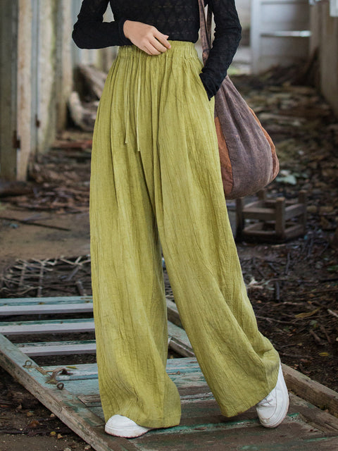 Women Spring Vintage Tie-dye Ramie Wide-leg Pants