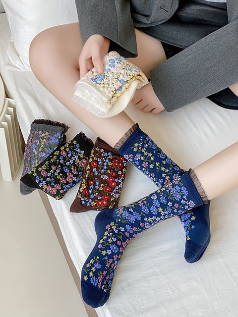 5 Pairs Women Vintage Floral Lacework Socks