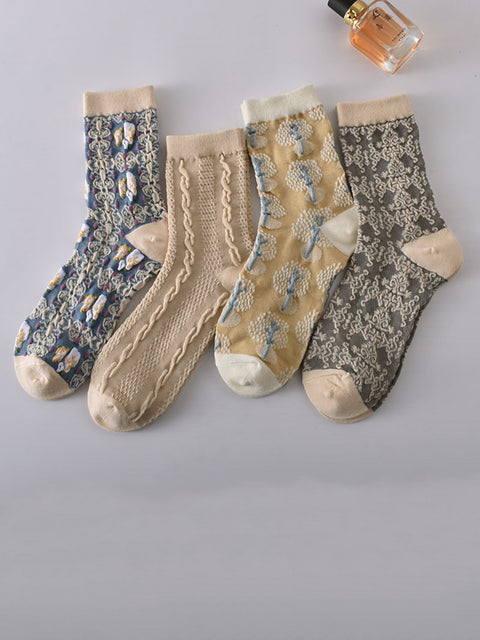 7 Pairs Women Vintage Embossment Jacquard Socks