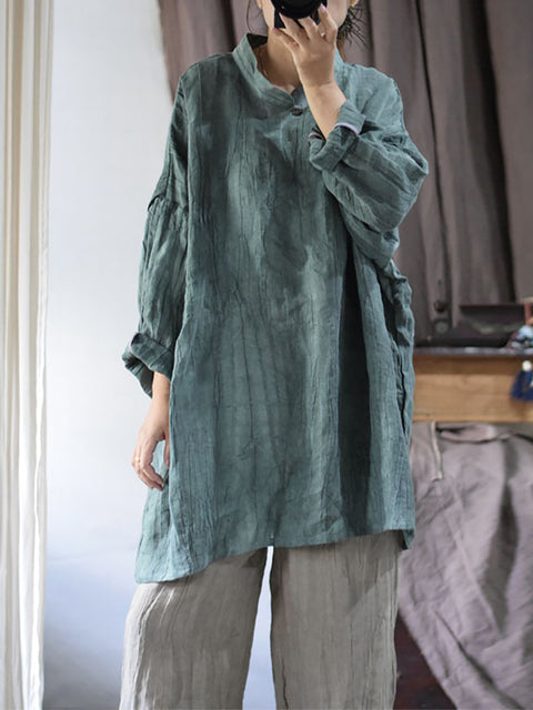 Women Vintage Solid Linen Loose Long Blouse