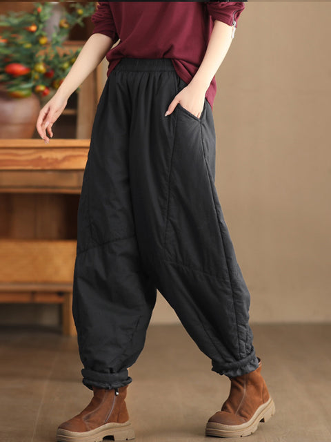 Plus Size Women Vintage Solid Spliced Padded Harem Pants