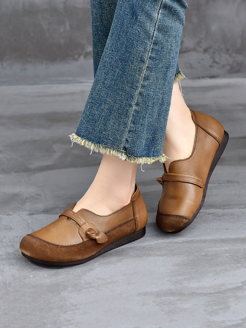 Women Spring Retro Suded Leather Spliced Flat Shoes