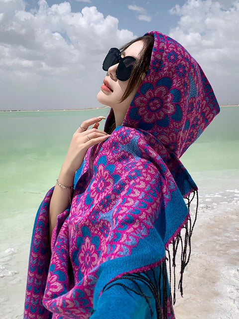 Ethnic Flower Print Tassel Travel Shawl Scarf