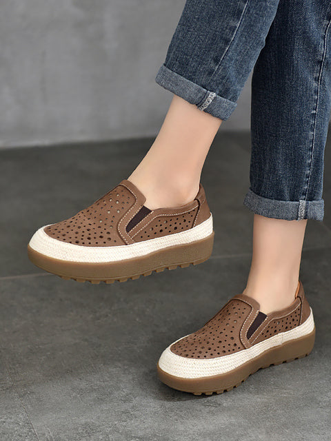 Women Summer Leather Hollow Out Platform Shoes