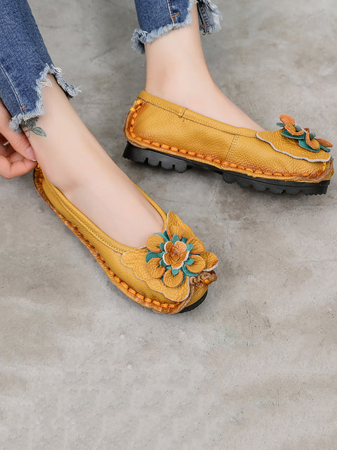 Women Vintage Summer Leather Flower Spliced Shoes