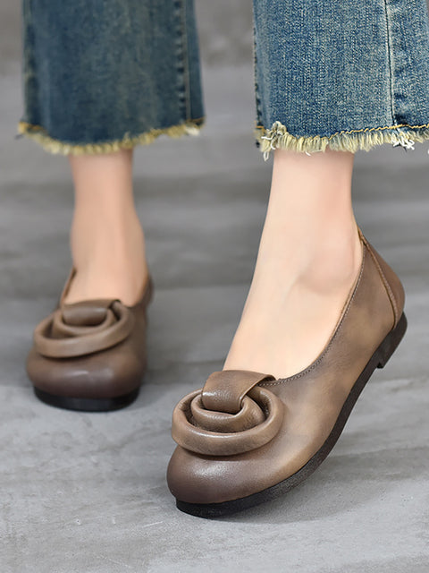 Women Summer Vintage Leather Low Heel Shoes