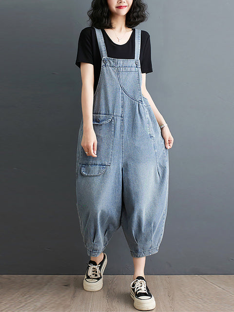 Women Summer Solid Casual Loose Denim Jumpsuits