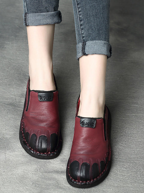 Women Vintage Leather Spliced Spring Flat Shoes