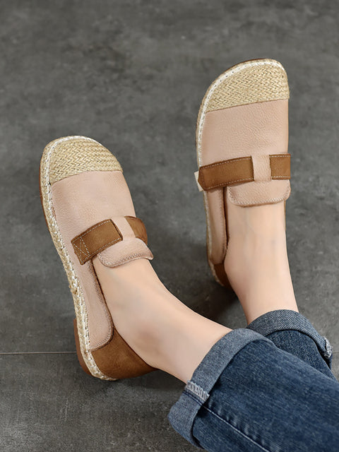 Women Summer Vintage Leather Spliced Flat Shoes