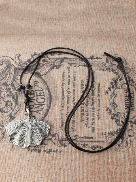 Vintage Alloy Ginkgo Artsy Sweater Necklace