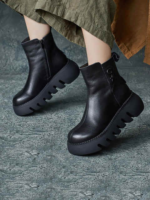 Women Retro Genuine Leather Platform Boots