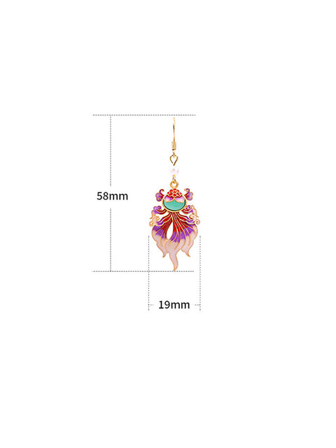 Women Vintage Enamel Koi Sliver Earrings