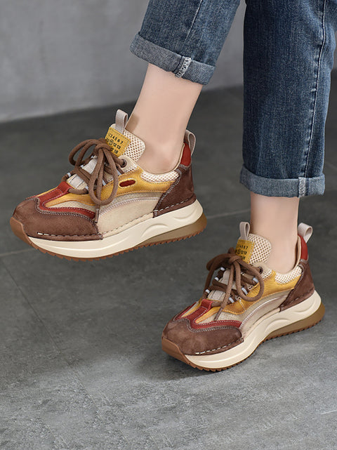 Women Casual Colorblock Leather Platform Shoes