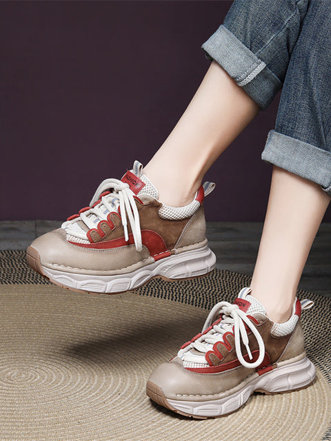 Women Spring Casual Leather Spliced Platform Shoes