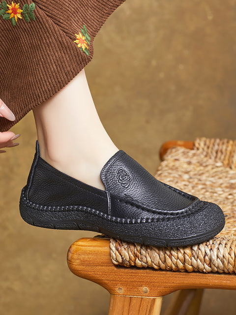 Women Spring Soft Leather Square-Toe Flat Shoes