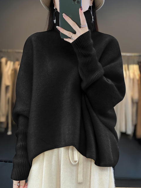 Women Winter Batwing Sleeve Turtleneck Wool Sweater