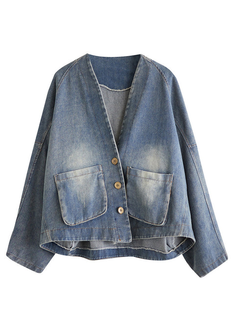 Women Retro Washed Spring Denim Short Coat