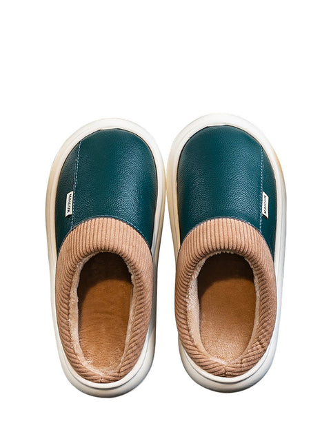 Couple Winter Fleece-lined Leather Slippers