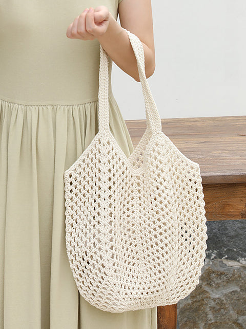 Women Summer Artsy Cutout Knitted Shoulder Bag