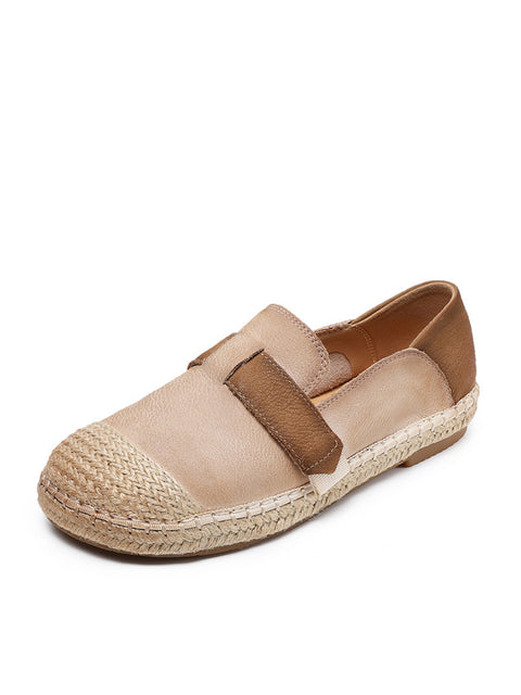 Women Summer Leather Linen Weave Spliced Flat Shoes