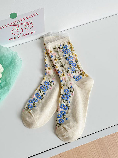 5 Pairs Women Vintage Floral Lacework Socks