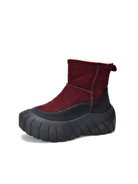 Women Winter Genuine Leather Fleece-lined Platform Boots