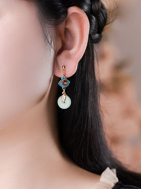 Vintage Round Jade Alloy Earrings