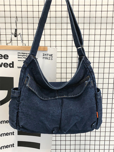 Women Vintage Solid Denim Large Capacity Bag